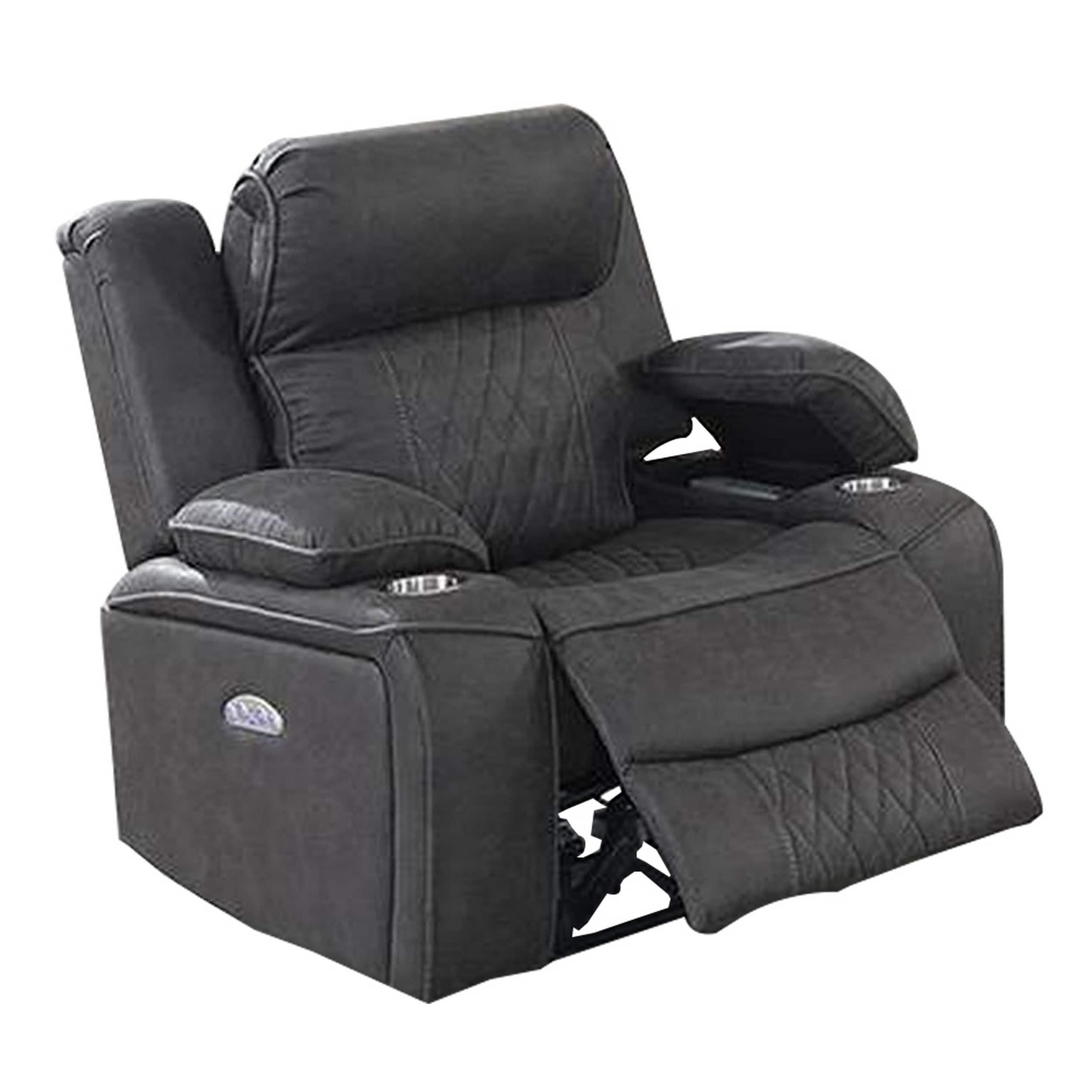 Manhattan Lane - Xiu 38 Inch Power Recliner Chair, USB Port, Storage Faux Leather - Gray