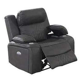 Manhattan Lane - Xiu 38 Inch Power Recliner Chair, USB Port, Storage Faux Leather - Gray