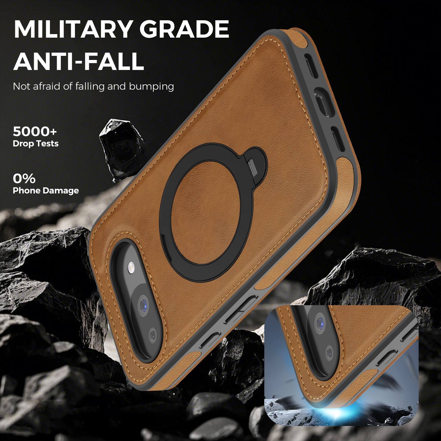 MILITARY GRADE ANTI-FALL  
Not afraid of falling and bumping  
5000+ Drop Tests  
0% Phone Damage