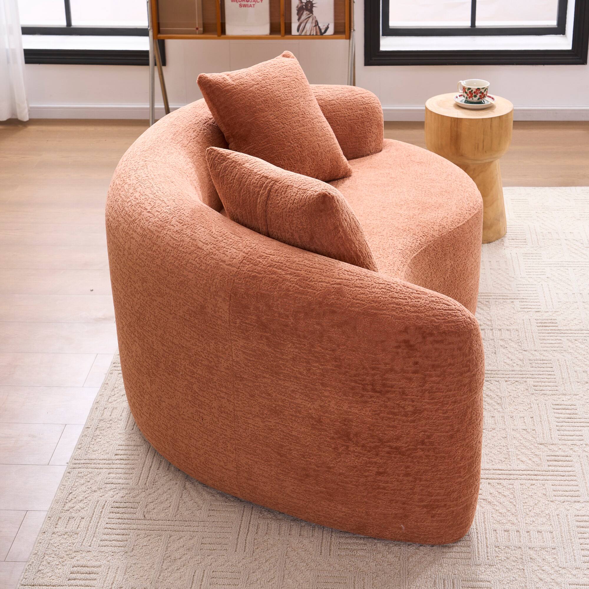 Alt View 4. GOODSILO - S-Curved Sectional Sofa with Dual-Depth Seating, Luxurious Chenille Upholstery, and Space-Saving Design - Coral.