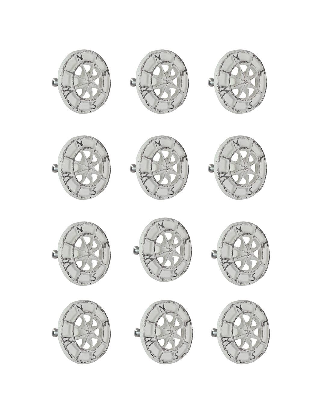 Zeckos - Set of 12 Cast Iron Compass Rose Cabinet Hardware Knobs Drawer Pull Handle - White