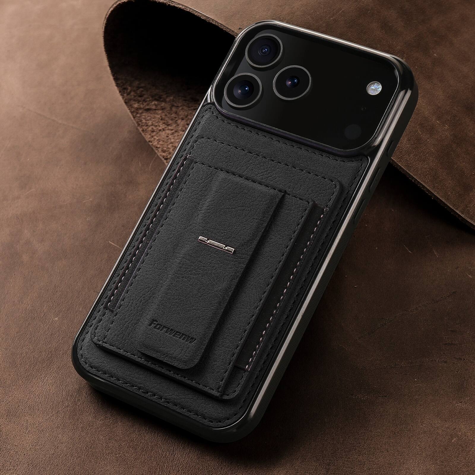 Alt View 2. Dteck - Slim Card Holder Case for Apple iPhone 17 Pro Max, Shockproof Wallet Protective Cover with Kickstand - Black.