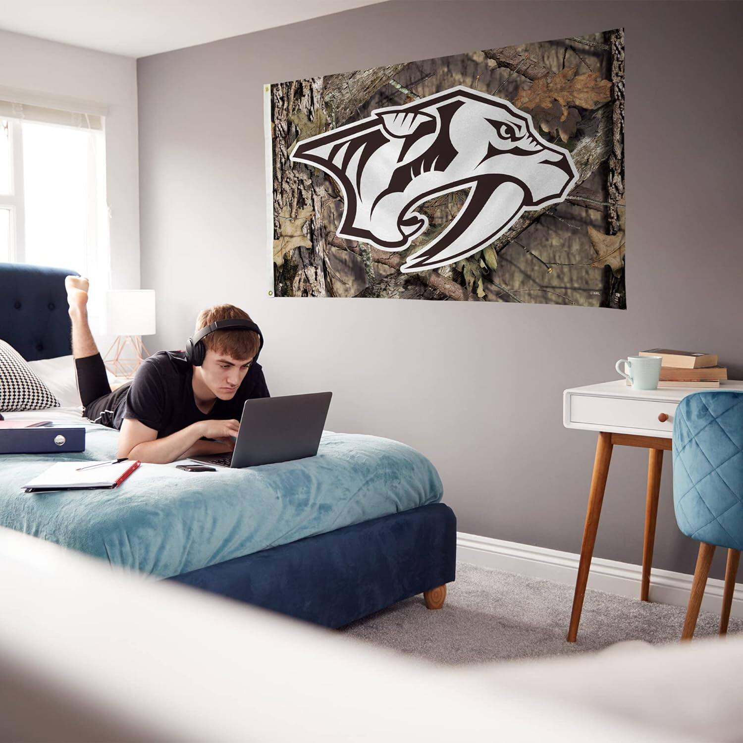 Alt View 3. Rico Industries - Nashville Hockey Predators Indoor Outdoor Camo Look 3x5 Banner Flag - Multi.