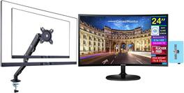 Samsung - CF390 24" Curved FHD Monitor, AMD FreeSync, HDMI, (LC24F390FHNXZA) w/DKZ Hub & ErgoFlexy Single Mount Arm - Black