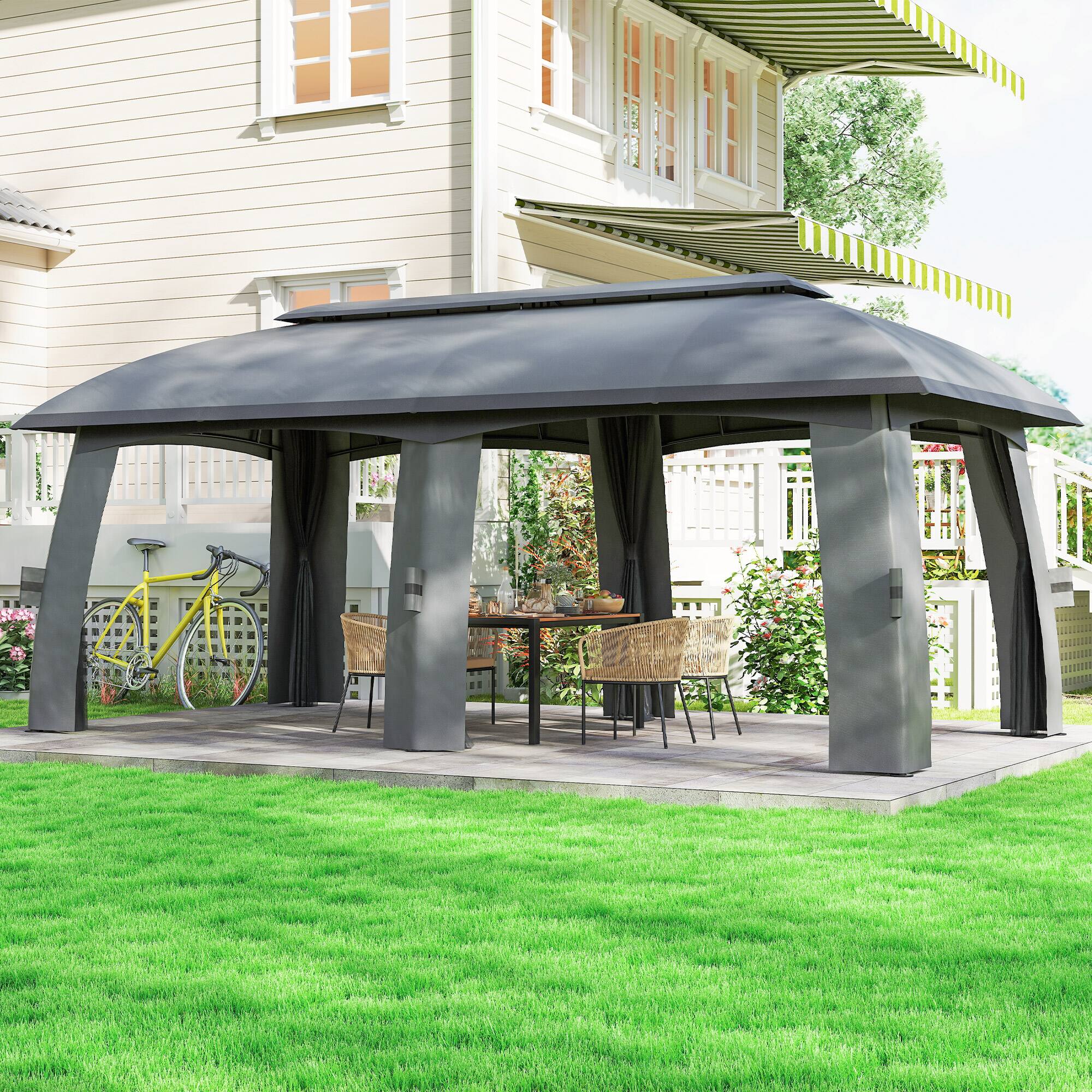 Alt View 5. Outsunny - Patio Gazebo, Outdoor Gazebo Canopy Shelter with Netting, Vented Roof, Steel Frame for Garden, Lawn - Dark Gray.