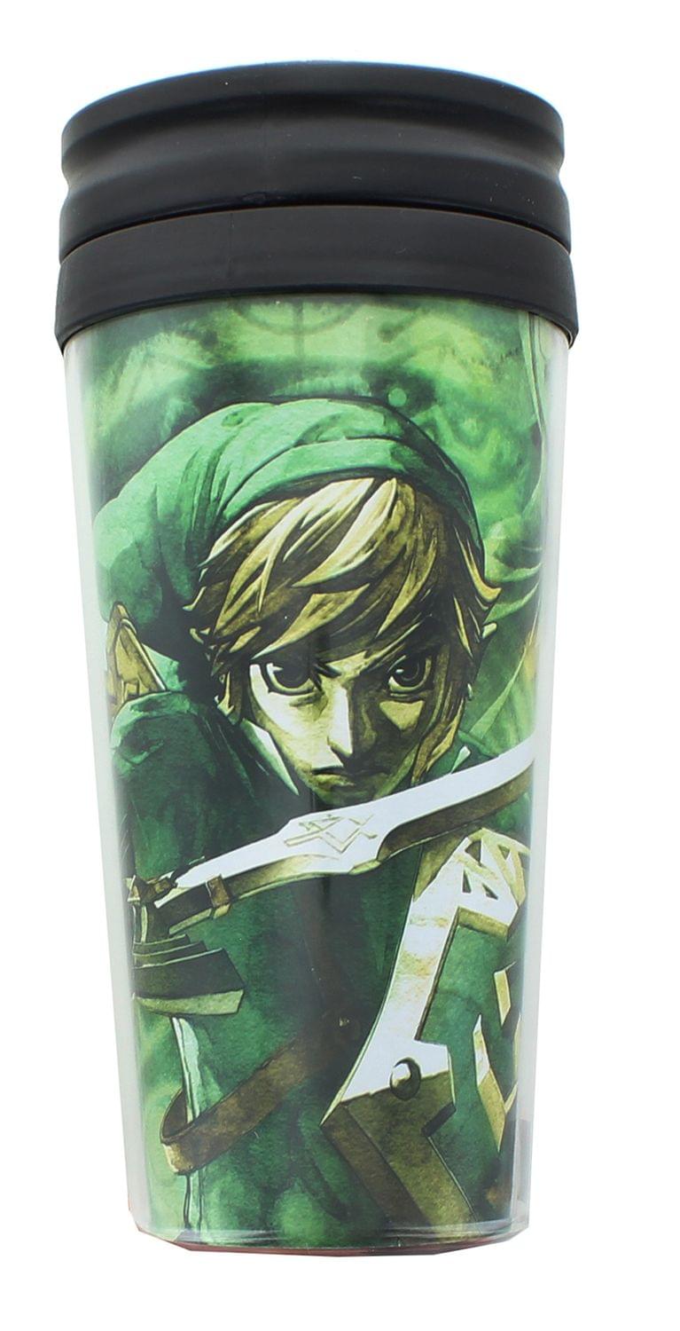 Front. Just Funky - The Legend of Zelda Link and Zelda Travel Mug - Green.