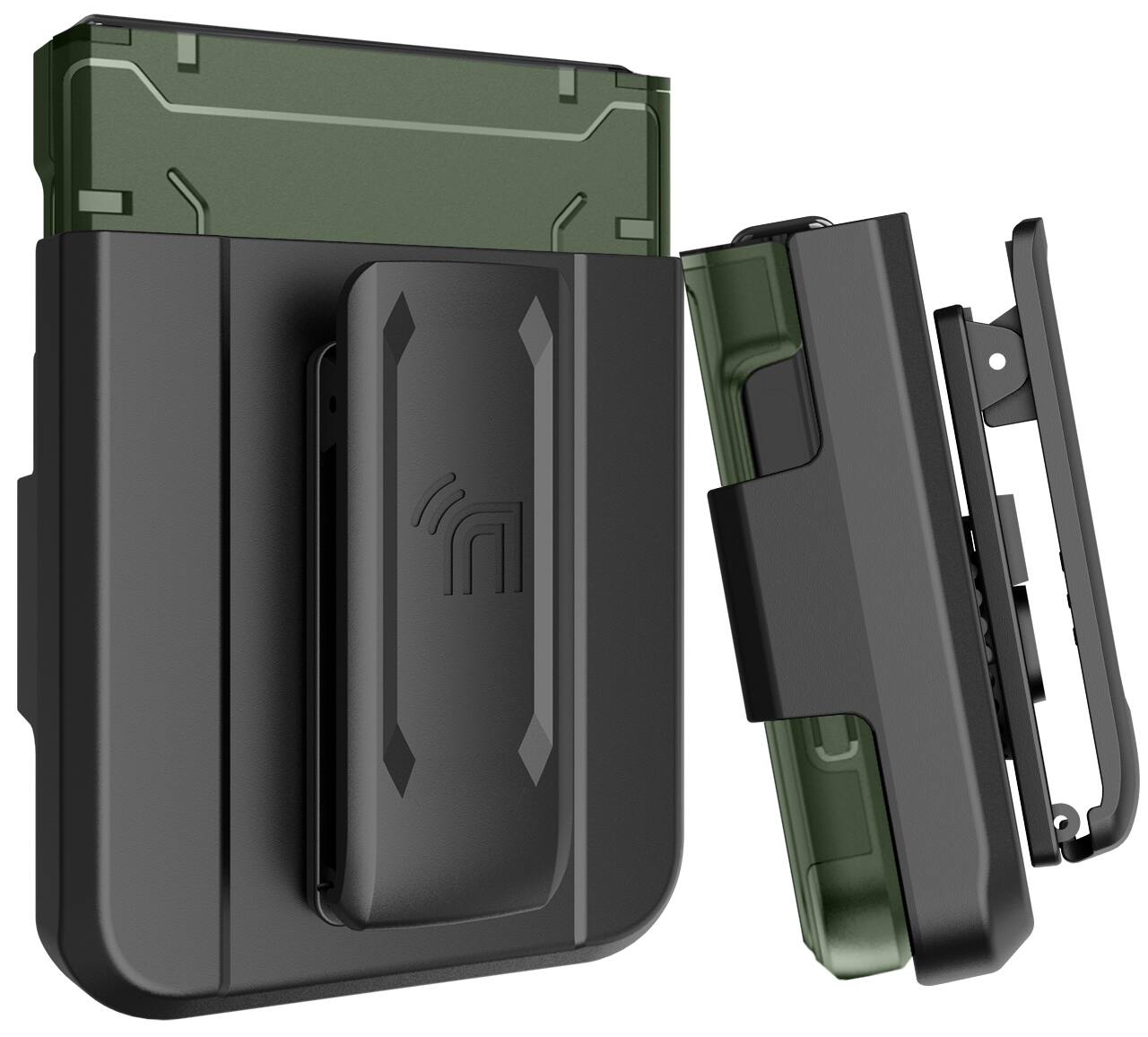 Alt View 8. Nakedcellphone - Rizz Case Combo for Samsung Galaxy Z Flip 6 / Z Flip 7 FE - Hybrid Cover and Belt Clip Holster Holder Combination - Olive.