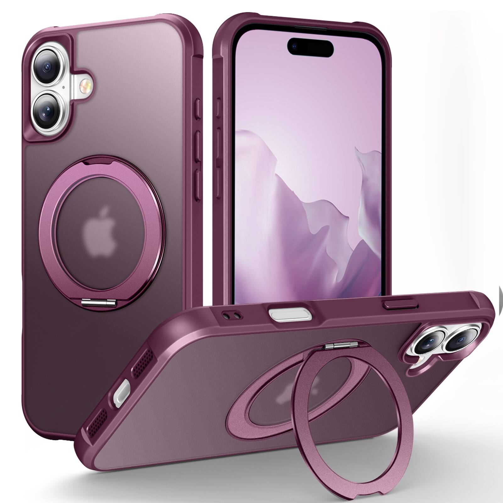 Front. Dteck - Magnetic Phone Case for Apple iPhone 17, Slim Shockproof Hybrid Protective Cover with 360 Rotating Ring Stand - Winered.