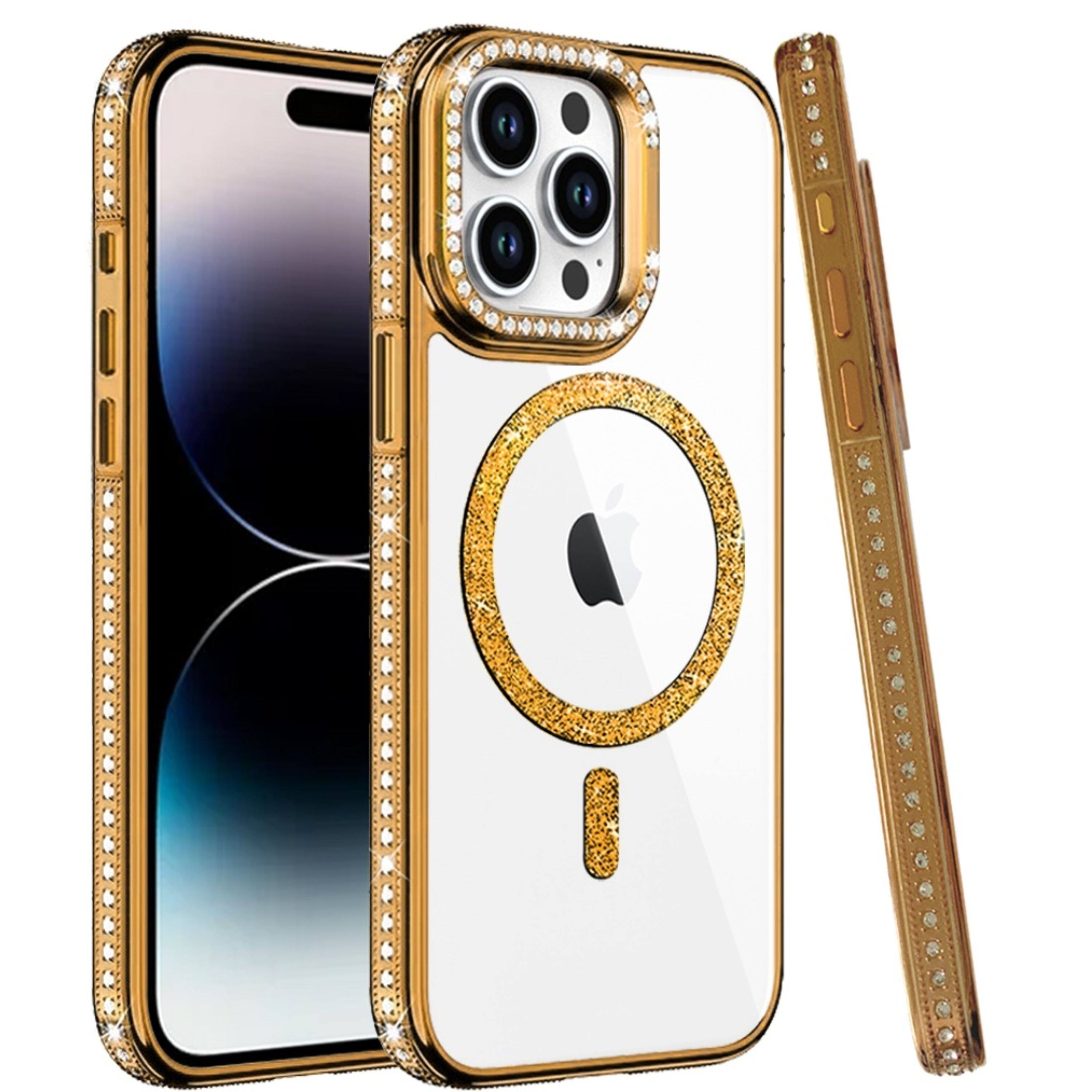 Angle. Kitcheniva - Diamond Bling Border Magnetic Circle Glitter For iPhone 14 Pro Max Gold - Gold.