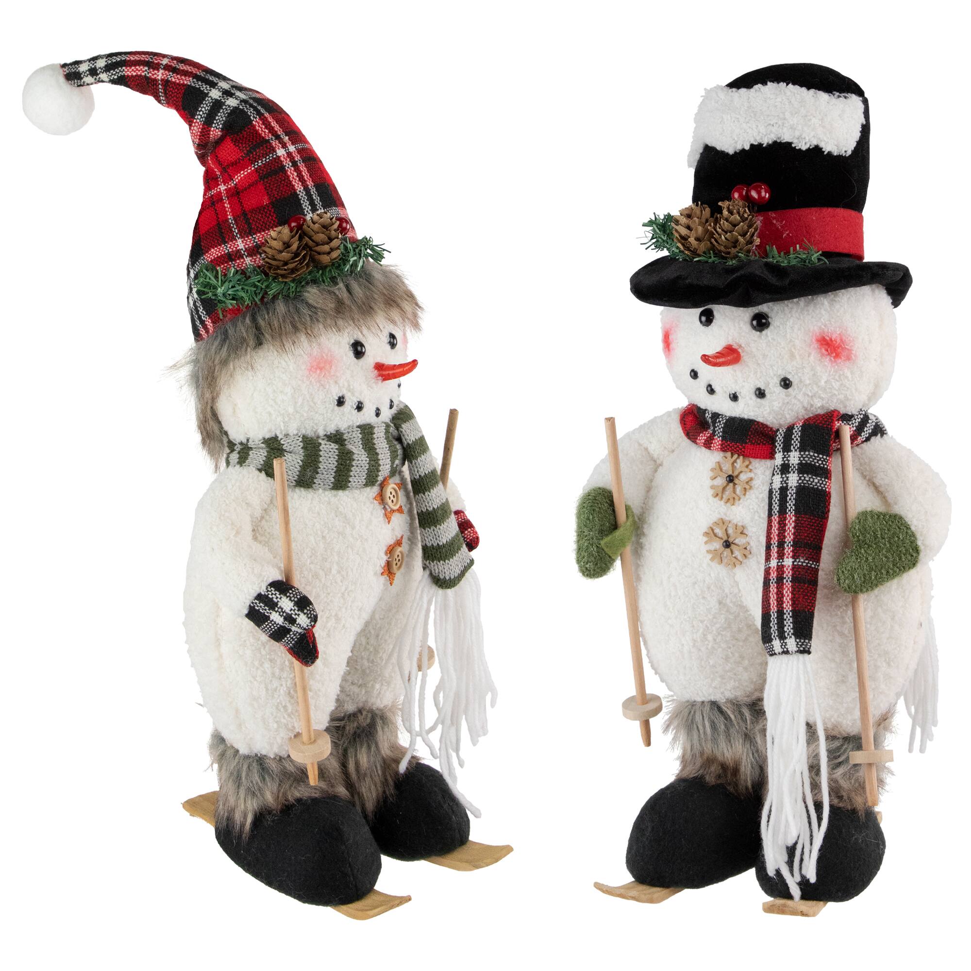Northlight Winter Skiing Snowmen Christmas Figures 15" Set of 2 White ...