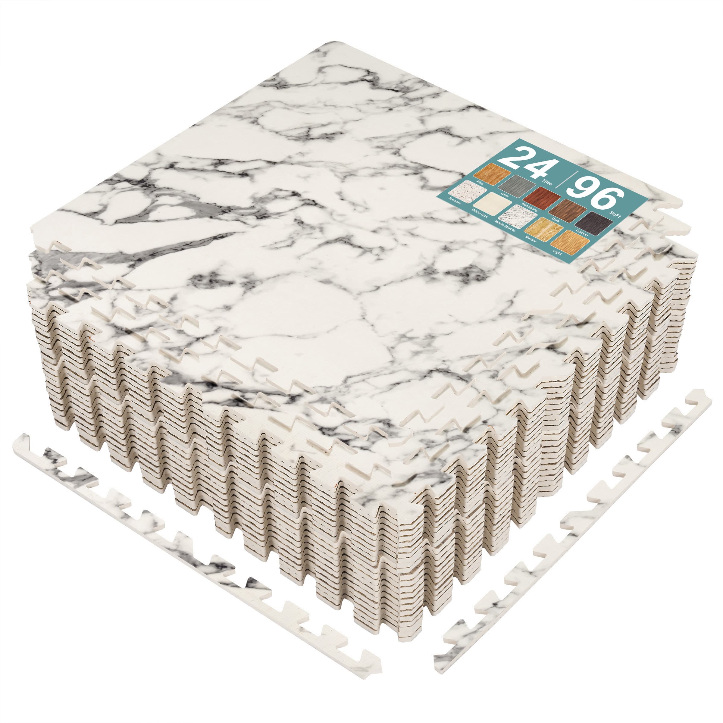 Sorbus - 24 Pack Wood Grain Floor Tiles Foam Mat EVA Interlocking Mats Tile 3/8-Inch Thick Flooring Exercise Mats - White Marble price history on PriceWatchPro
