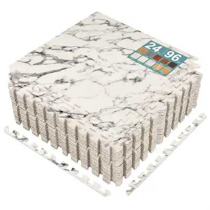 Front. Sorbus - Sorbus 3/8-Inch Thick 96 Sq. Ft. Wood Grain Floor Foam EVA Interlocking Mats Tiles w/ Borders - for Home, Trade Show - White Marble.