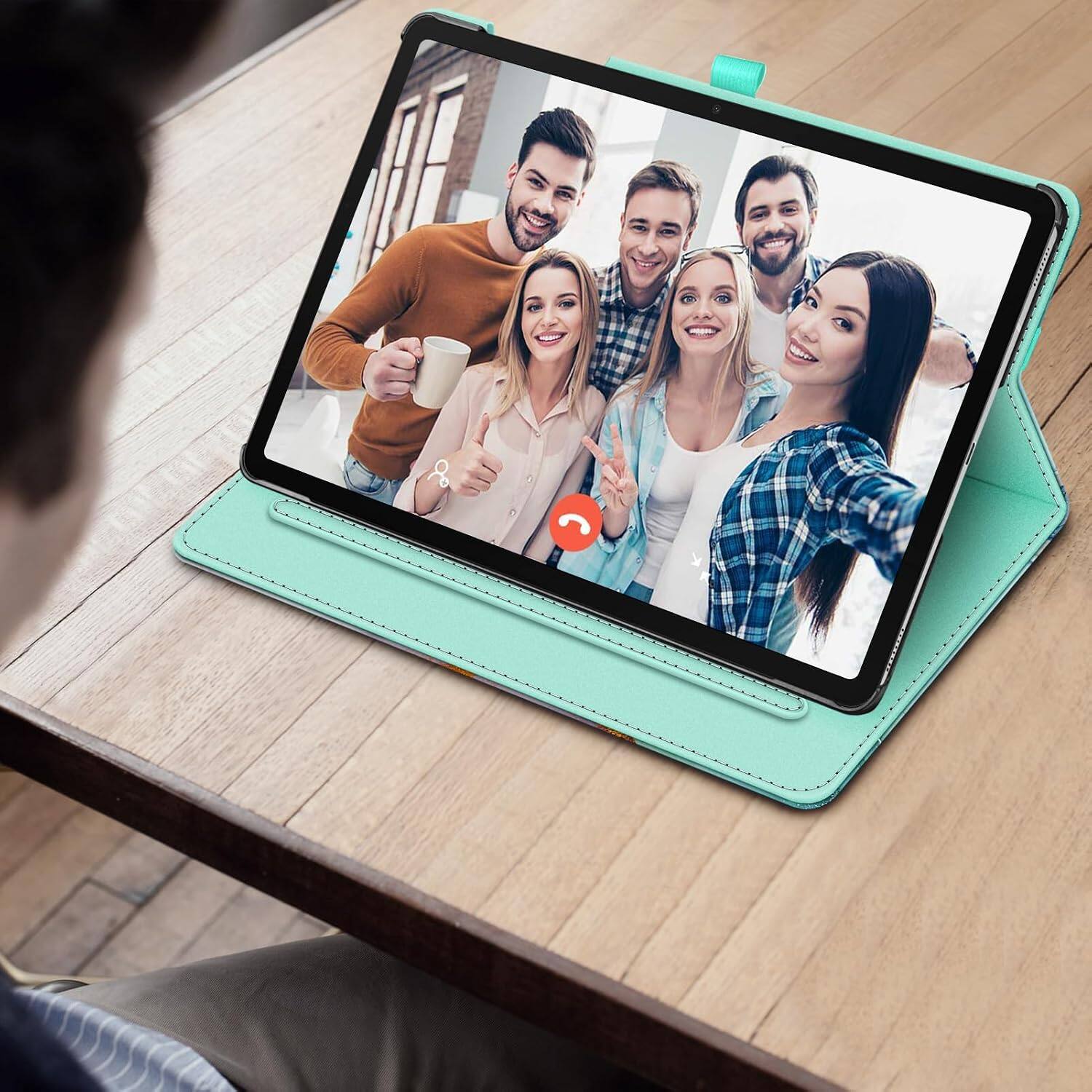 Alt View 5. Fintie - Case for Samsung Galaxy Tab S10+/S9+/S8+/S7+/S7 FE 12.4 Inch, Multi-Angle Viewing Stand Cover with Pocket - Emerald Marble.