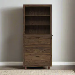 Teamson Home - Ellery Freestanding Hutch Cabinet with Open Shelves, Walnut - Brown