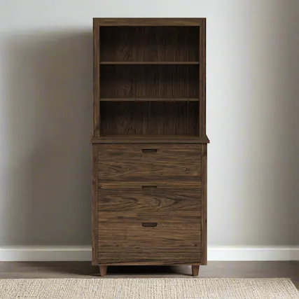 Front. Teamson Home - Teamson Home Ellery Freestanding Hutch Cabinet with Open Shelves, Walnut - Brown.
