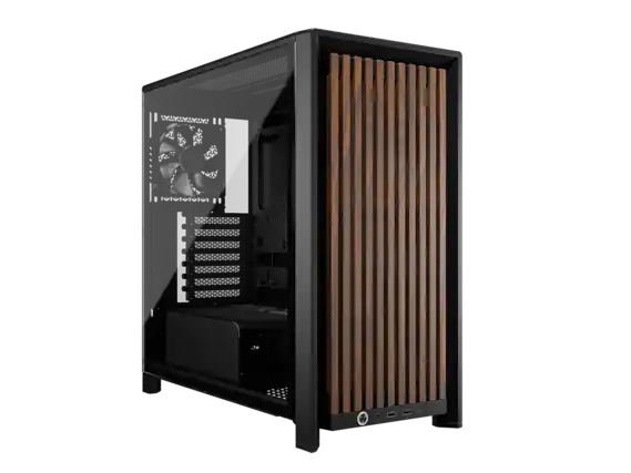 Front. CORSAIR - FRAME 4000D WOOD RS Modular High Airflow Mid-Tower PC Case - Black & Walnut.