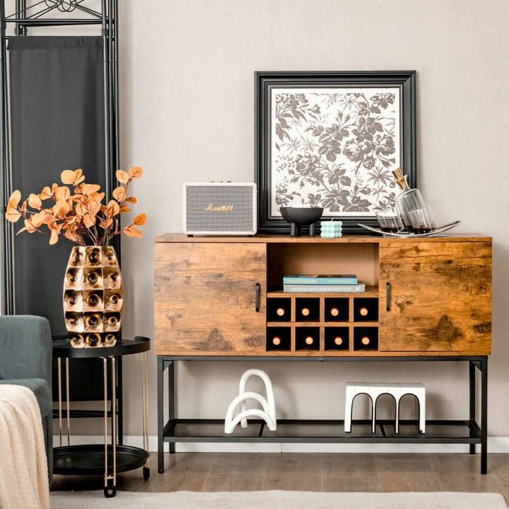 Alt View 7. Pefilos - Industrial Kitchen Buffet Sideboard, Sideboard with Wine Rack and 2 Doors, Cabinet for Indoor, Rustic Brown - Brown.