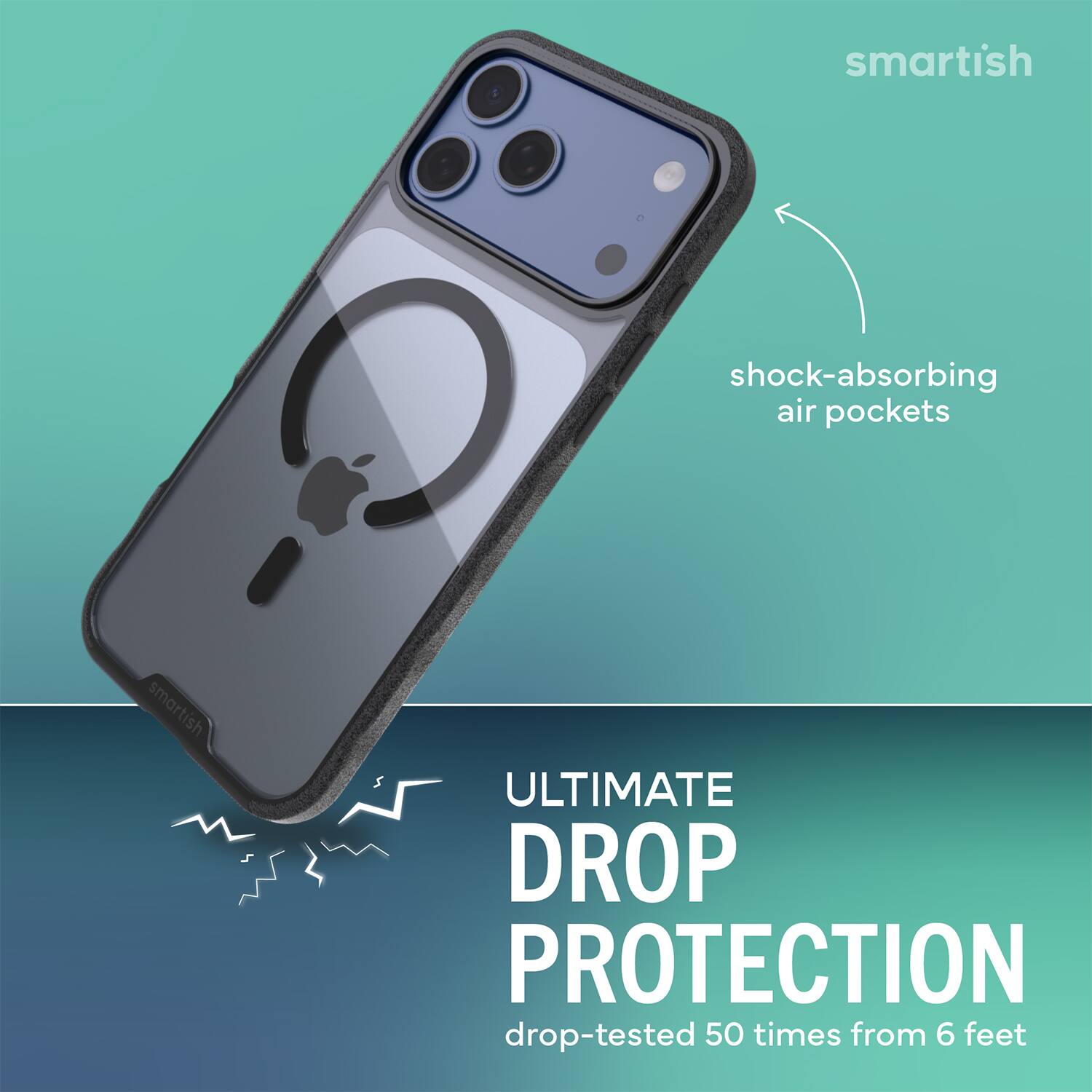 smartish shock-absorbing air pockets smartish ULTIMATE DROP PROTECTION drop-tested 50 times from 6 feet