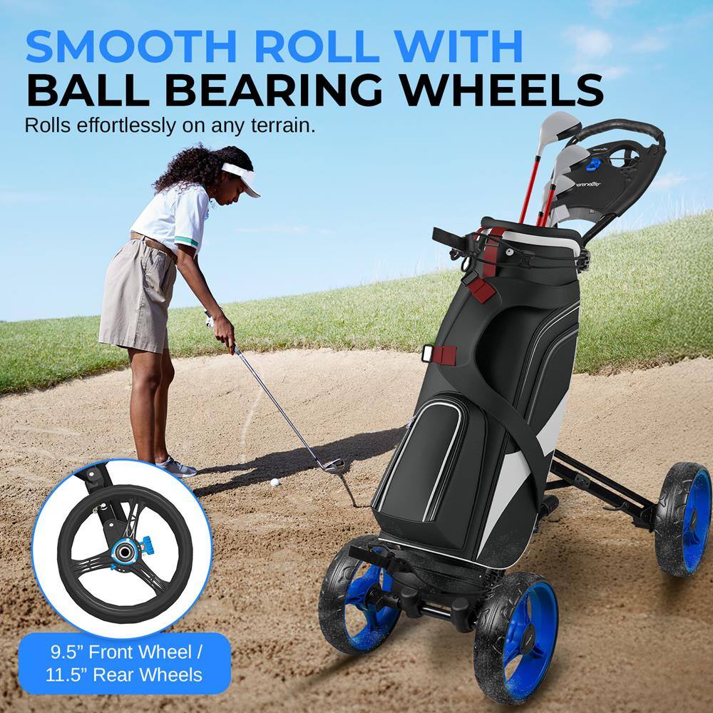 SMOOTH ROLL WITH BALL BEARING WHEELS  
Rolls effortlessly on any terrain.  

9.5" Front Wheel / 11.5" Rear Wheels