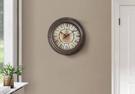 BreeBe - Clocks, 15' Round, Wall Clock, Antique Transitional - Brown