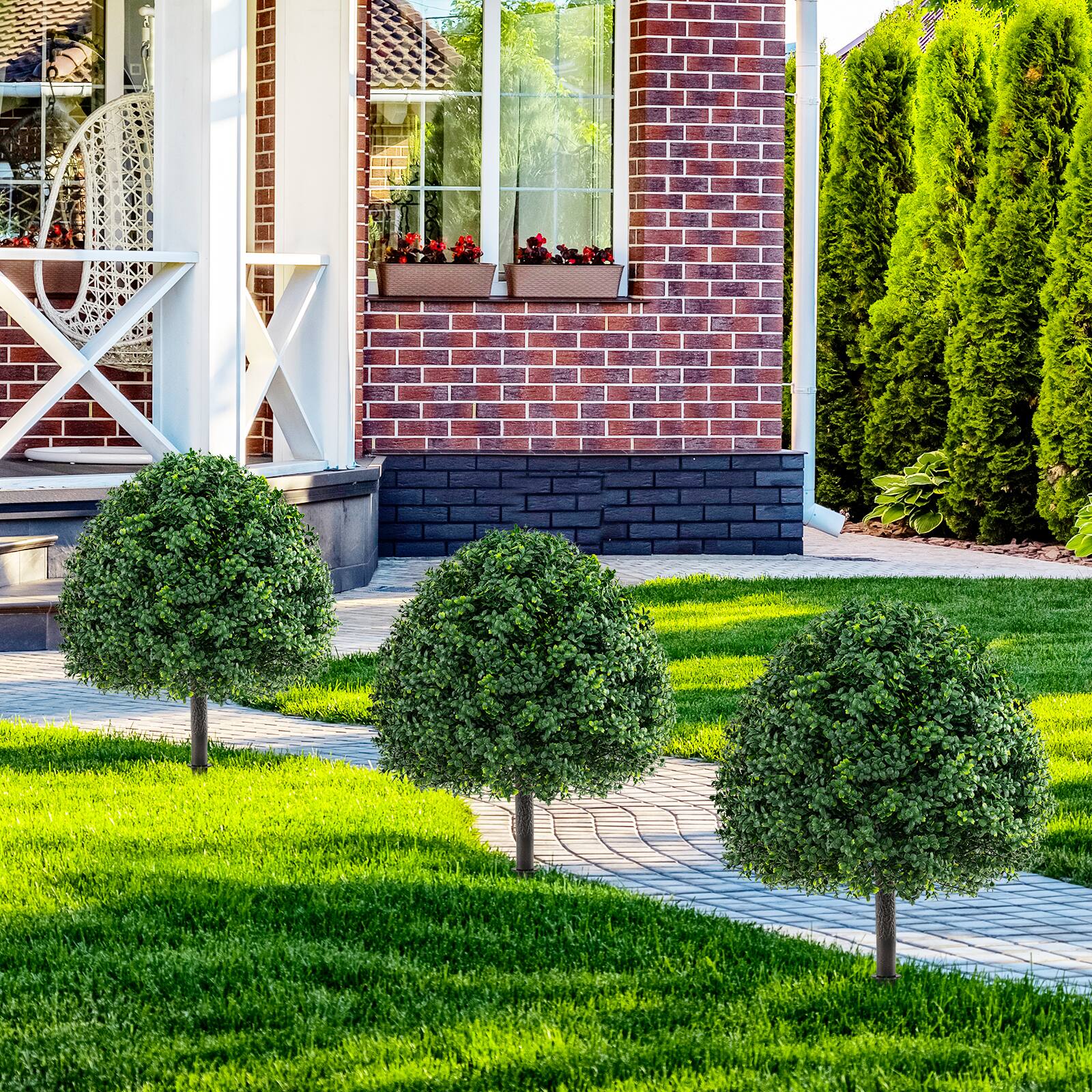 Alt View 4. Gymax - Gymax 2PCS 28'' Artificial Boxwood Topiary Ball Tree Set w/Ground Spike Sun-Protective - Green.