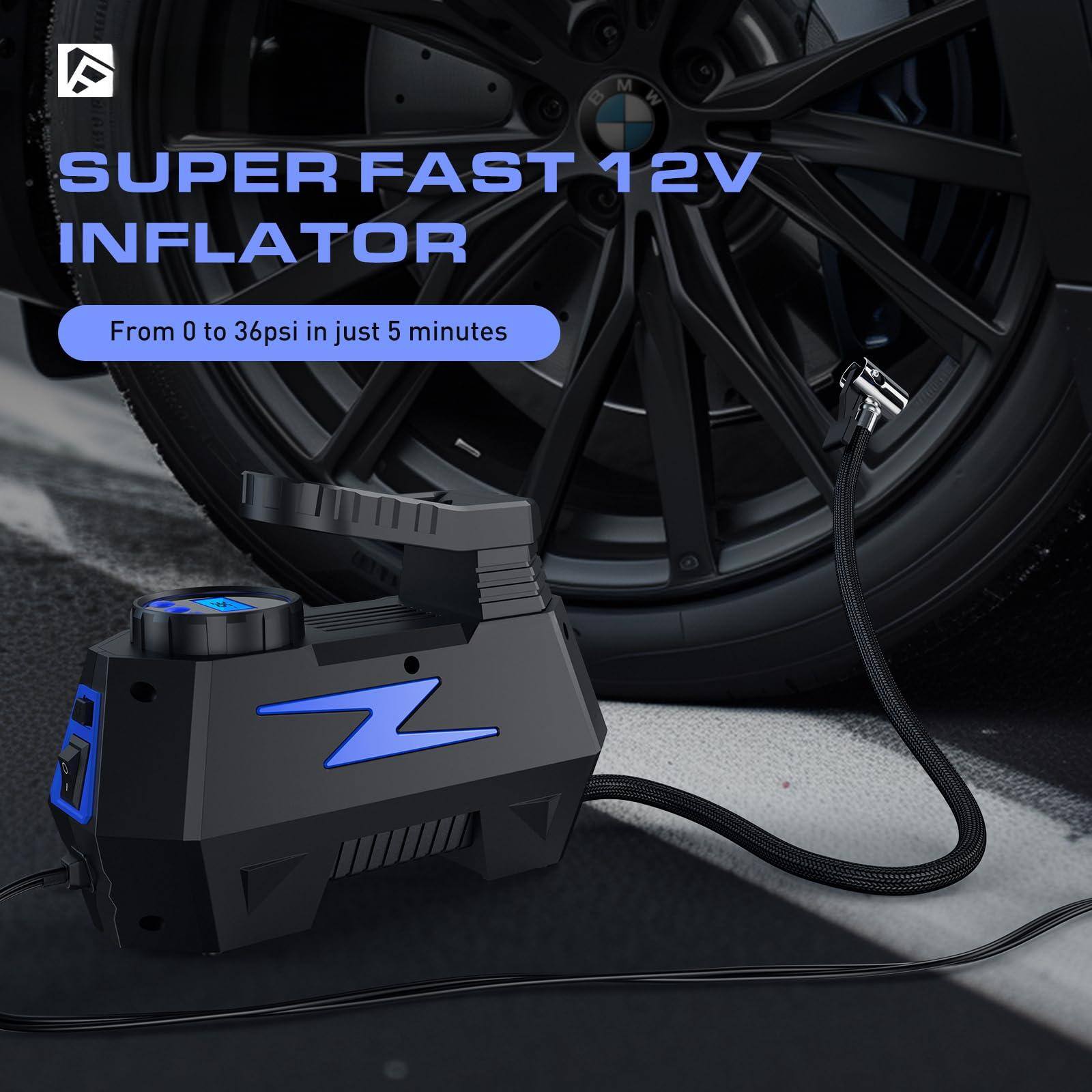 SUPER FAST 12V INFLATOR  
From 0 to 36psi in just 5 minutes