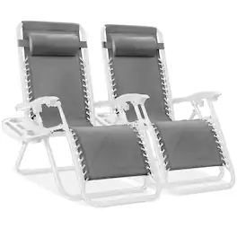 Best Choice Products - Set of 2 Zero Gravity Lounge Chair Recliners for Patio, Pool w/ Cup Holder Tray - Ice Gray/White