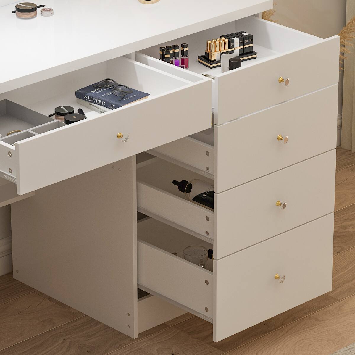 Alt View 2. Famapy - Vanity Table with Sliding LED Mirror & Hidden Storage: Bedroom Beauty Organizer - White.