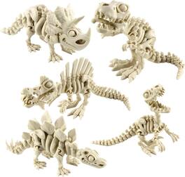 JuzToys - 5PCS 3D Printed Dinosaur Skeletons T-Rex Triceratops Stegosaurus Velociraptor Spinosaurus Dragon Toys by PowerTRC - White