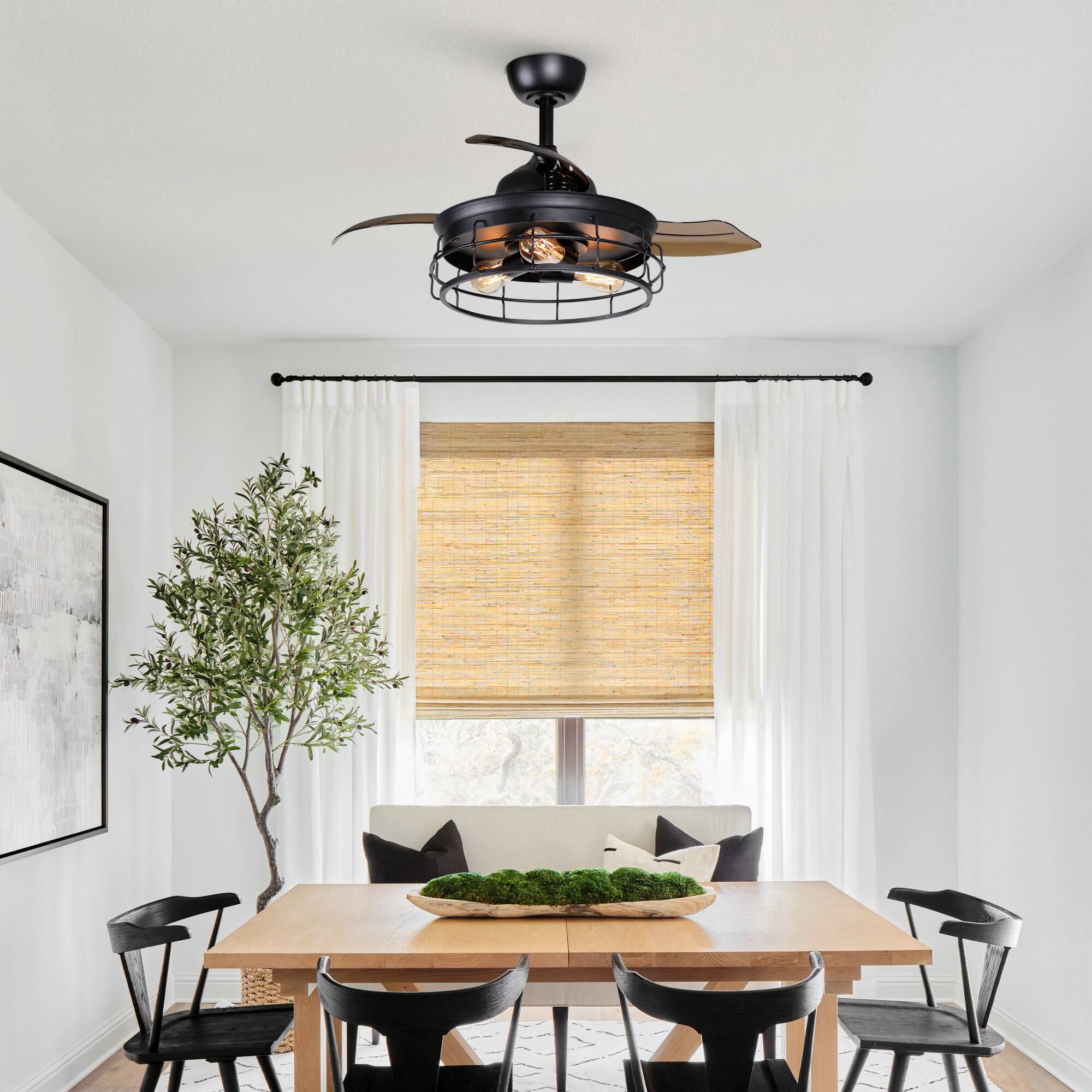 Alt View 2. Parrot Uncle - 36" Industrial Black 3-blade Ceiling Fan with Remote - Matte Black.