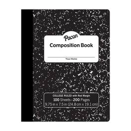 Pacon - Composition Book, Black Marble, 9/32" Ruled w/ Margin, 9-3/4" x 7-1/2", 100 Sheets