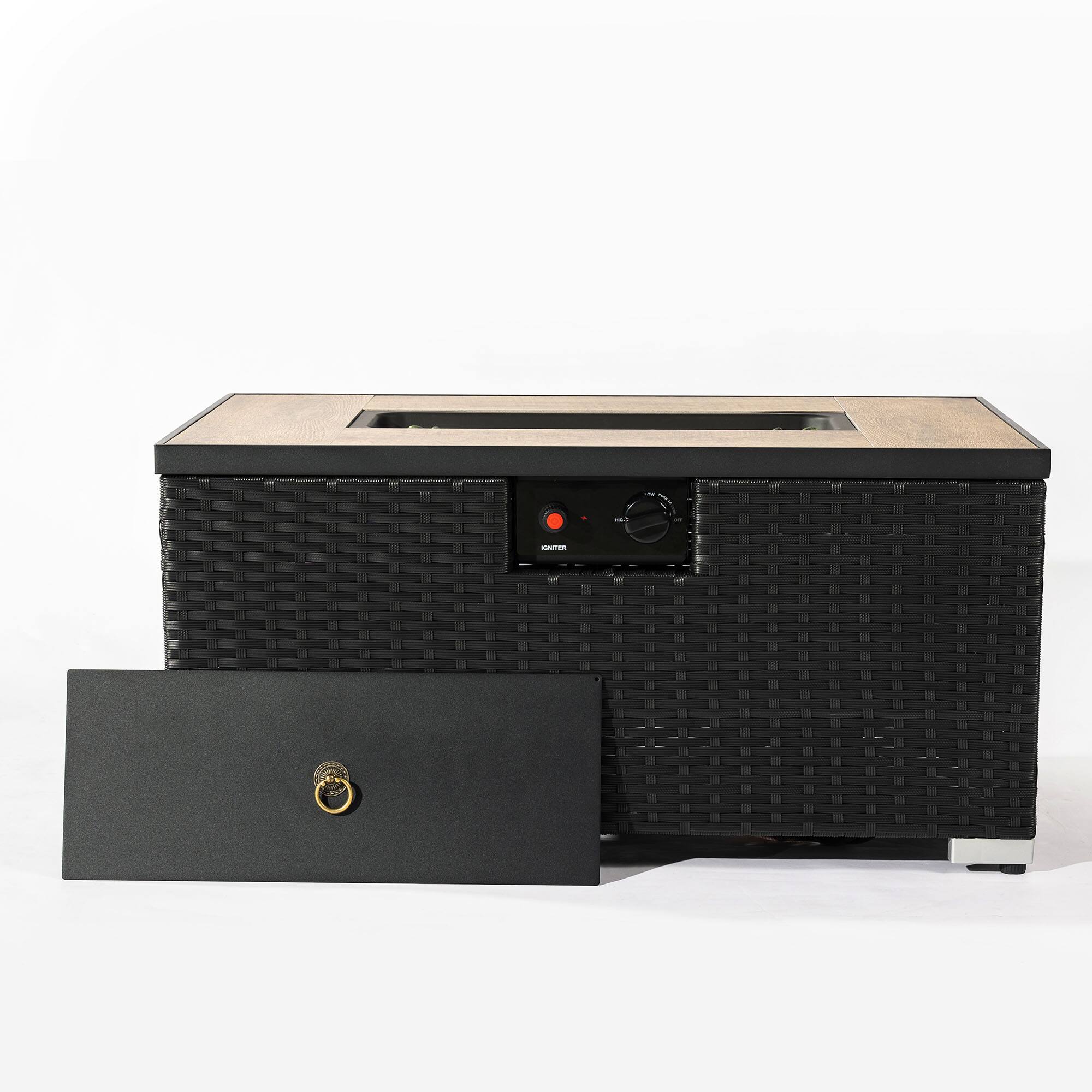 Alt View 1. Lirago - 32" Dark Gray Outdoor Fire Pit Table with Wicker Base 50000 BTU Propane Fire Pit Table Top Fire Pit Includes Tank - Gray.