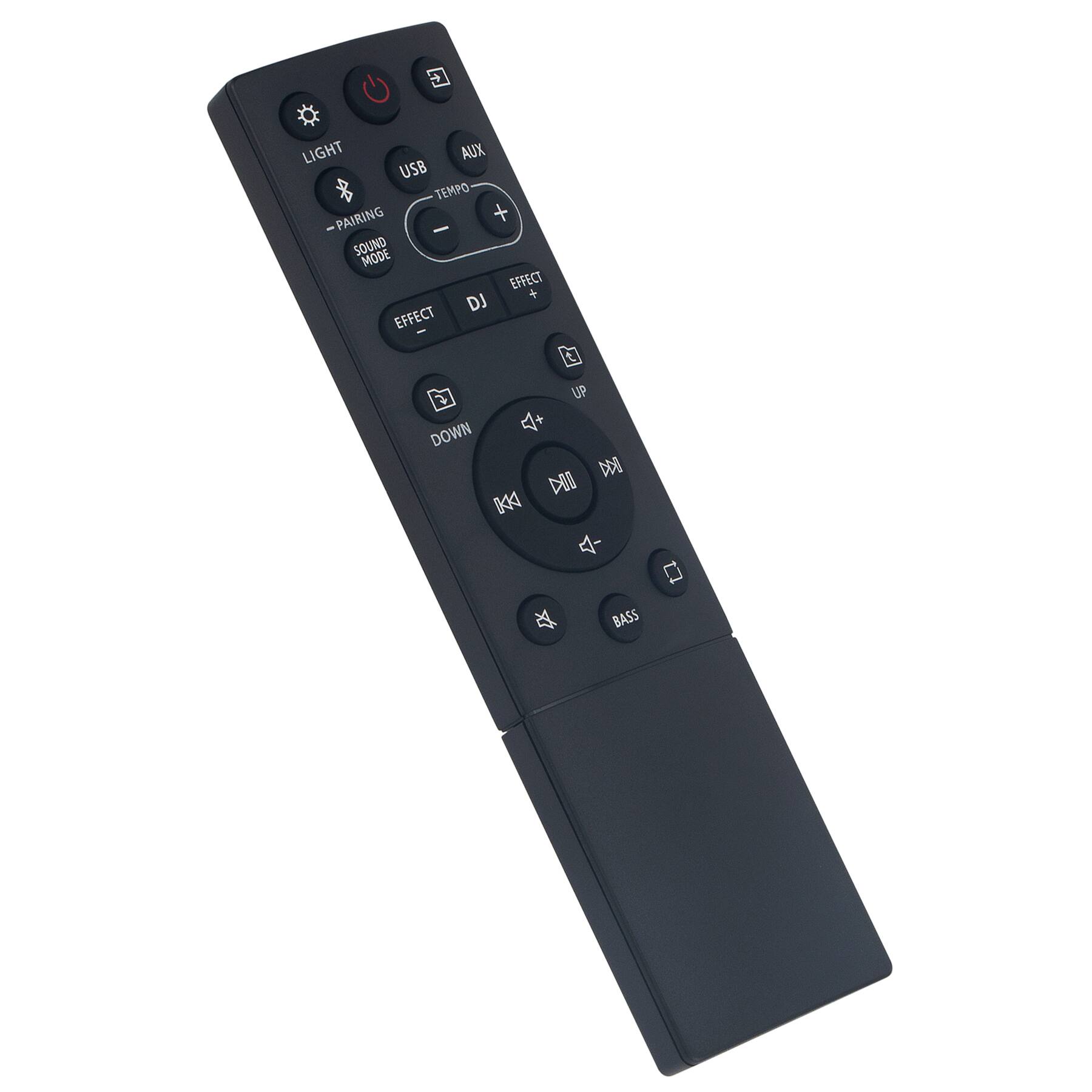 LIGHT  
USB  
AUX  
TEMPO  
- +  
UP  
DOWN  
PAIRING  
SOUND MODE  
EFFECT +  
DJ EFFECT  
BASS