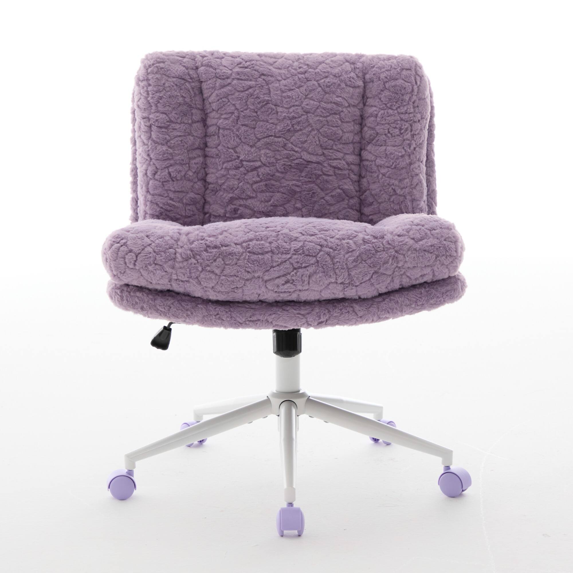 Left. GOODSILO - Extra Wide Plush Faux Fur Office Chair with Adjustable Height and 360-Degree Swivel for Home Workspace - Violet.