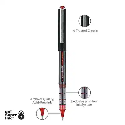 Ppen Point uni ball Vision Rollerball Pen, Micro Point, 0.5mm, 12/Pack Red Ink ...