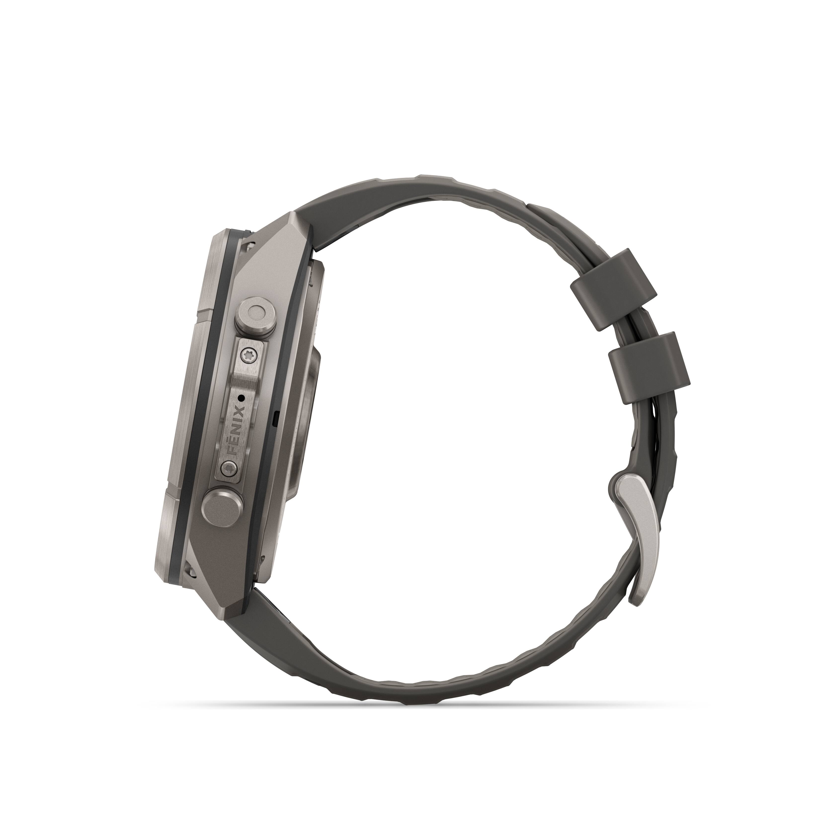 Alt View 7. Garmin - fēnix 9 Pro - inReach Solar GPS Smartwatch 51 mm Titanium - Pebble Gray/Silver Gray Silicone Band.