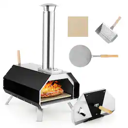 Ecooso - Portable Multi-Fuel Pizza Oven with Pizza Stone, Foldable Legs, Outdoor Pizza Maker for Camping, Patio & Travel - Black