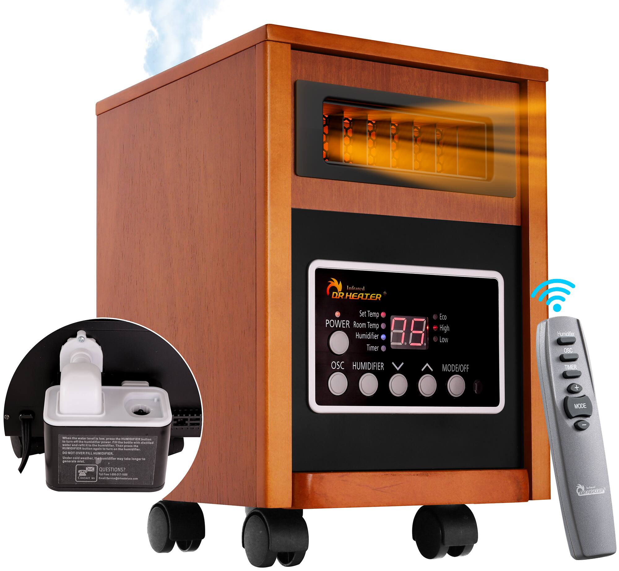 Tofewod DR Heater Set Temp Eco Power Room Temp 8.8 High Humidifier Low Timer OSC Humidifier Mode/Off Humidifier On/Off Timer Mode

QUESTIONS? 1-800-123-4567