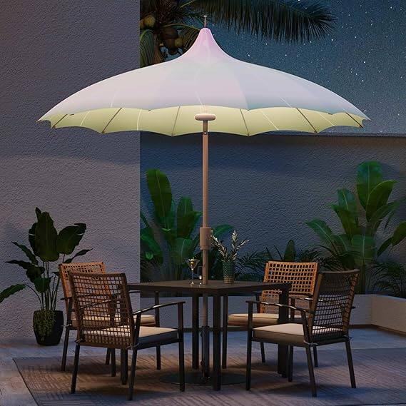 Alt View 1. Decksplore - 9ft Outdoor Pagoda Patio Umbrella with Lights, Patio Table Market Umbrella.