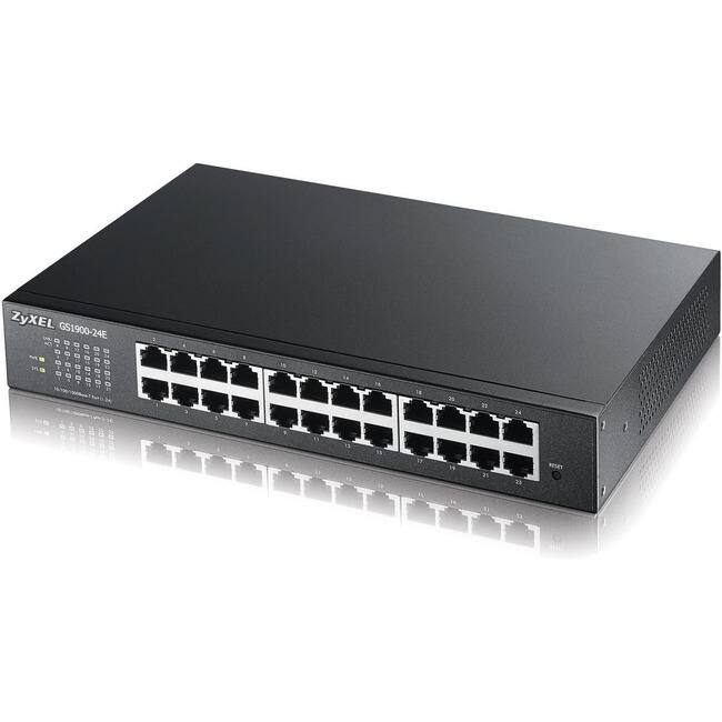 ZyXEL GS1900-24E
1 2 3 4 5 6 7 8 9 10 11 12 13 14 15 16 17 18 19 20 21 22 23 24
NET1
POWER
10/100/1000BASE-T RJ45 Ethernet Switch
10/100/1000BASE-T RJ45 Ethernet Switch
10/100/1000BASE-T RJ45 Ethernet Switch
10/100/1000BASE-T RJ45 Ethernet Switch
10/100/1000BASE-T RJ45 Ethernet Switch
10/100/1000BASE-T RJ45 Ethernet Switch
10/100/1000BASE-T RJ45 Ethernet Switch
10/100/1000BASE-T RJ45 Ethernet Switch
10/100/1000BASE-T RJ45 Ethernet Switch
10/