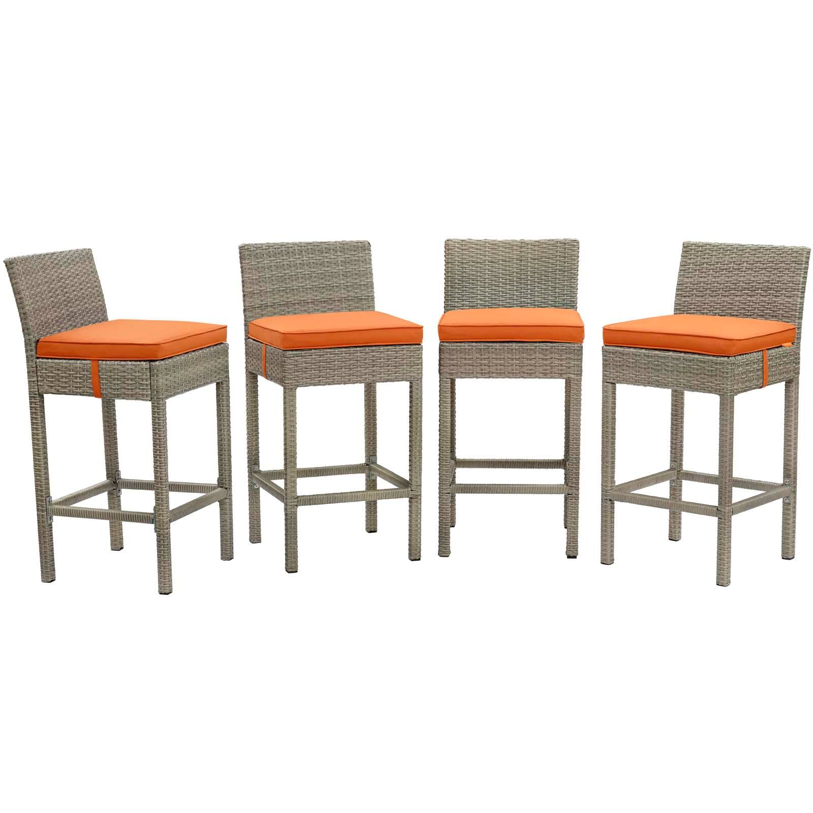 Angle. Modway - Conduit Outdoor Patio Wicker Rattan Bar Stool Set of 4 by Modway - Light Gray Orange.