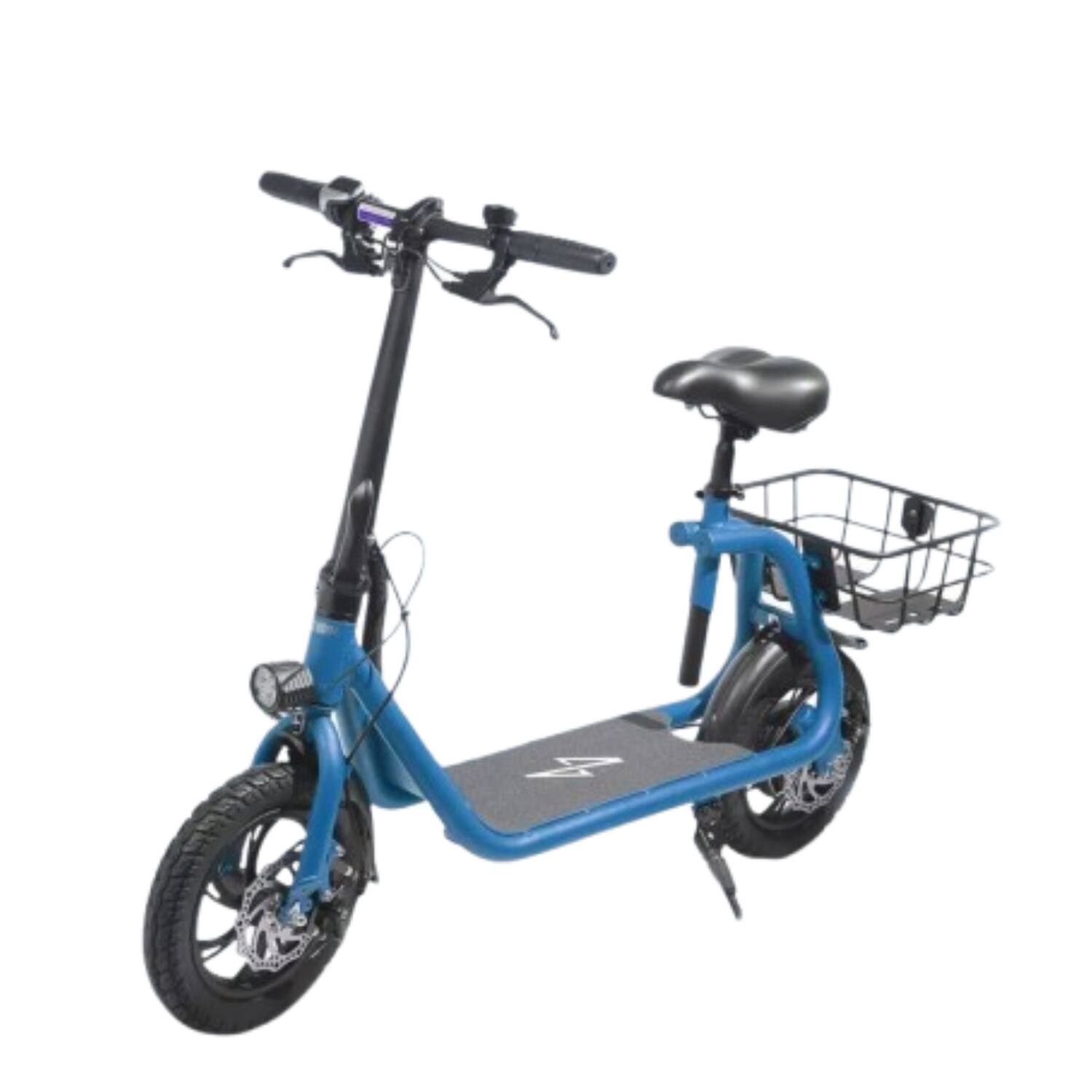 Angle. Stock Preferred - 450W Foldable Electric Bike for Adults with Basket Blue - Blue.