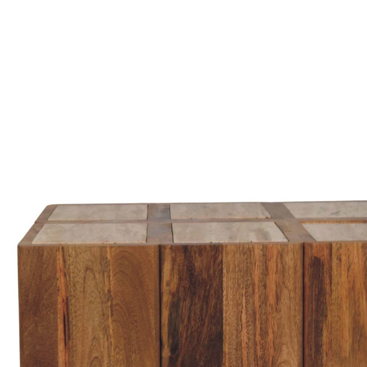 Artisan Furniture Solid Wood Travertine Top Block Side Table Brown ...