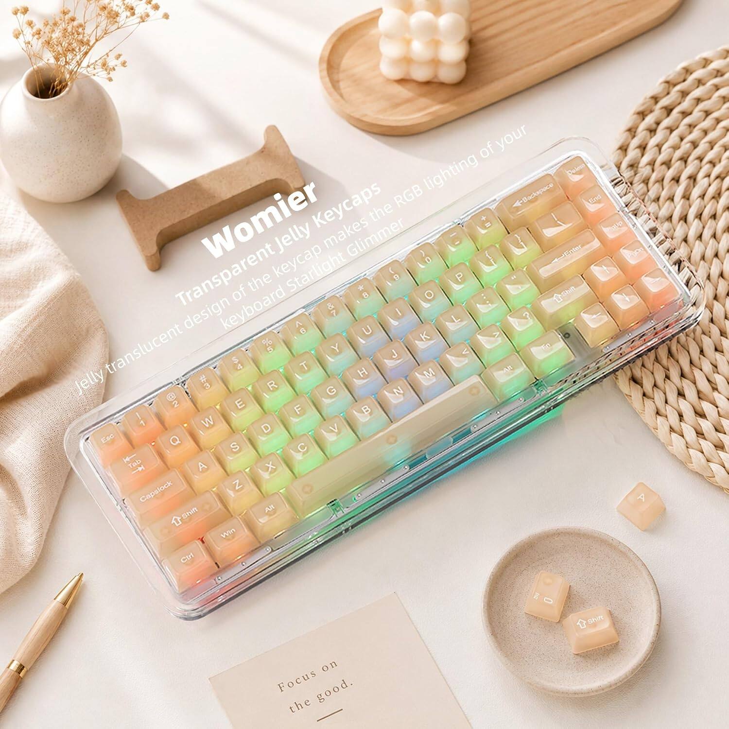 Womier Keycaps

Transparent Jelly Keycaps make the RGB lighting of your keyboard Glimmer the quised JEnter PUCH Transparent of the Starlight

Focus on the good.