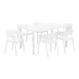 WestinTrends - Playa 7-Piece Outdoor Metal Rectangle Patio Dining Table Set With Stackable Patio Dining Chairs - White