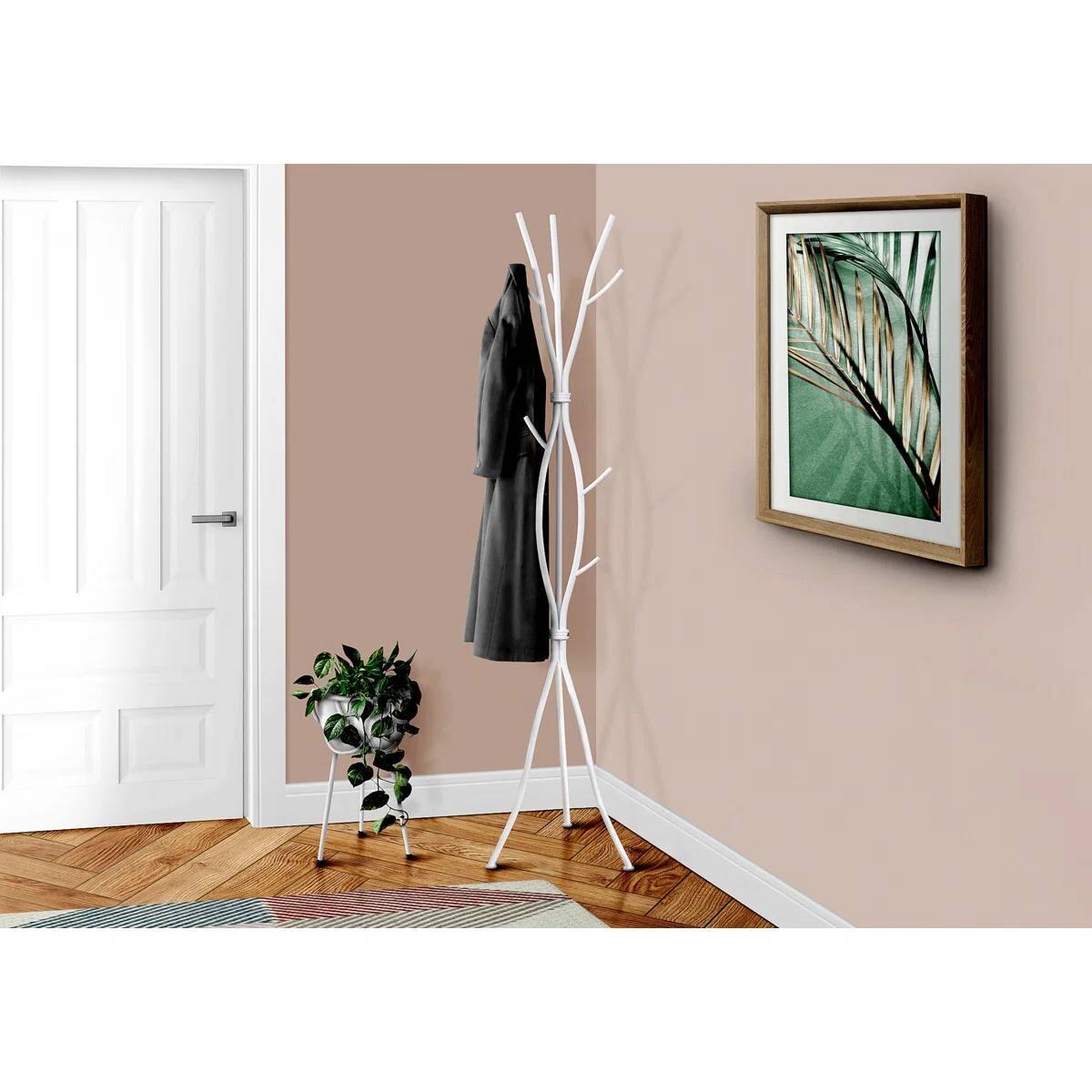 Left. SlickBlue - Entryway Metal Hall Tree with Coat Rack and Built-In Umbrella Holder - White.