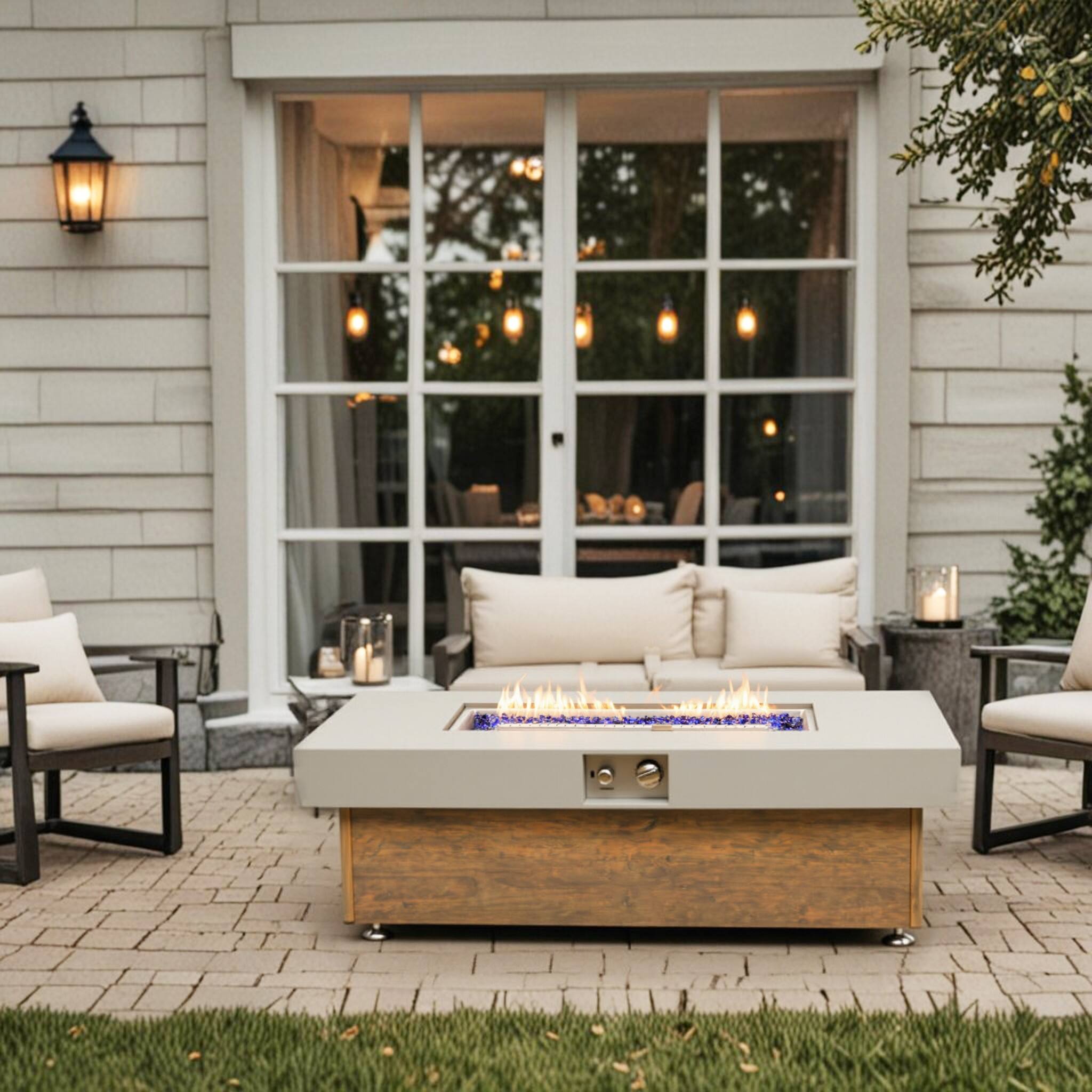 Alt View 8. PexFix - 48" Propane Fire Pit Table, 50,000 BTU Outdoor Heater with Wood Grain Finish & Cover for Patio - Brown.