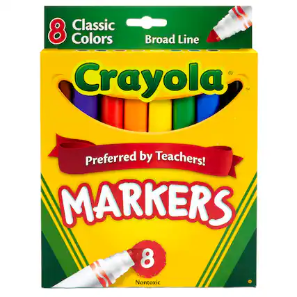 Classic 8 Colors Broad Line
Crayola™
Preferred by Teachers!
Markers 8
Nontoxic