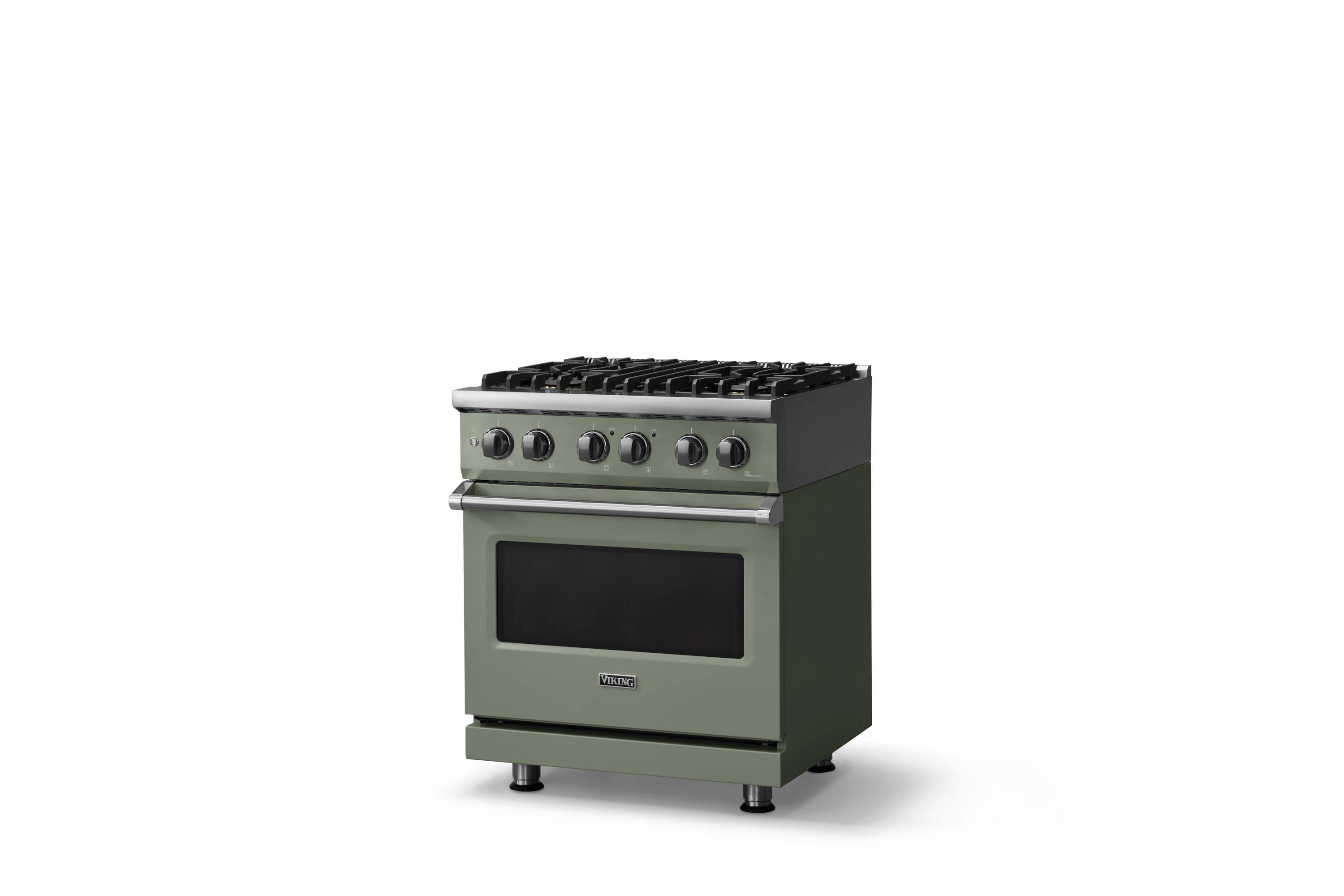Angle. Viking - 30 in. Wide 4 Burner Pro 5 Series 4.7 Cu. Ft. Freestanding Sealed Dual Fuel Convection Range - Eucalyptus - Eucalyptus.
