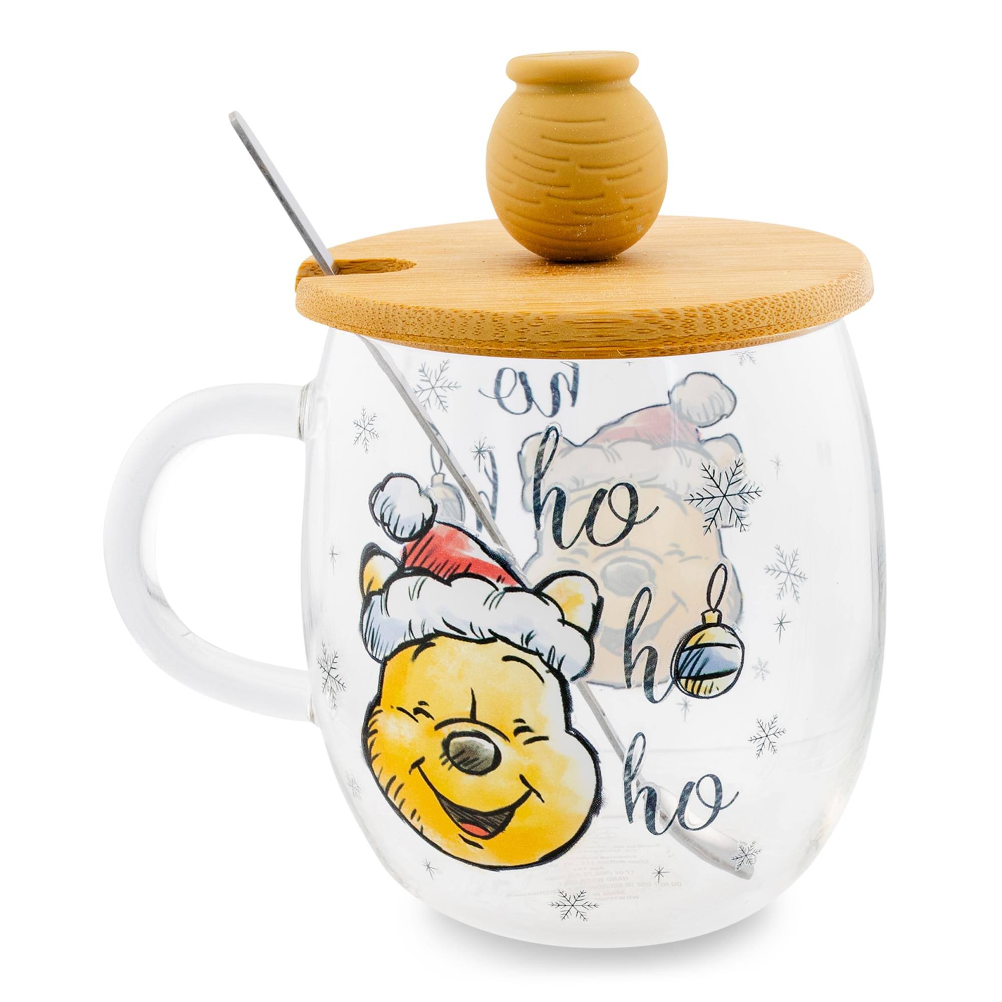 Alt View 1. Disney - Disney Winnie the Pooh Holiday 17-Ounce Glass Coffee Mug With Lid and Spoon - Clear.